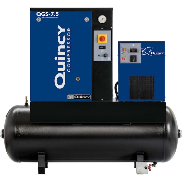 Quincy QGS 7.5-HP 60- Gallon Tank Mounted Rotary Screw Air Compressor With Dryer 230/1/60